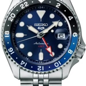 Seiko Men's 5 Sports SSK GMT Automatic Watch with Blue Dial, Model SSK003K1, Silver, Analog