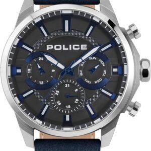 Menlik Men's Hybrid Watch with Automatic Quartz Movement, Silver and Blue Dial, and Black Leather Strap, PEWJF2204206, Multi, Strap