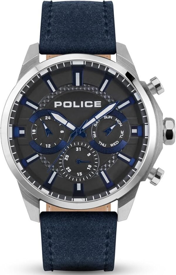 Menlik Men's Hybrid Watch with Automatic Quartz Movement, Silver and Blue Dial, and Black Leather Strap, PEWJF2204206, Multi, Strap