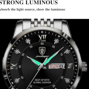ROVI VOTA Men's Wrist Watches, Luminous Pointer, Analog Quartz Watch for Men, Stainless Steel, Waterproof, Suitable for Luxury Formal Business, Large Face, Roman Numerals, Diamond Dial